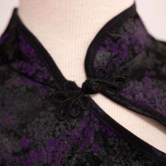 Morbid Threads Black Purple Damask Cheongsam Sheath Dress 90s 1990 Y2K SZ M - Picture 3 of 8